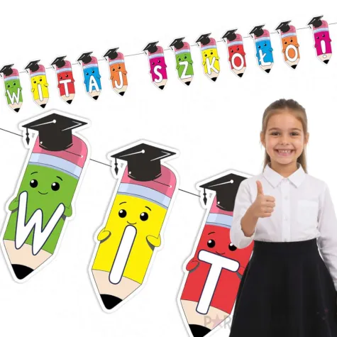 dekoracja na rozpoczecie roku w przedszkolu baner witaj szkolo girlanda papierowa