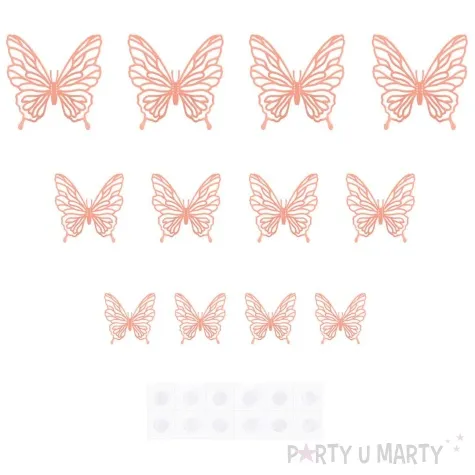 dekoracja na sciane motylki 3d azurowe rozowe zloto partypal 12 szt