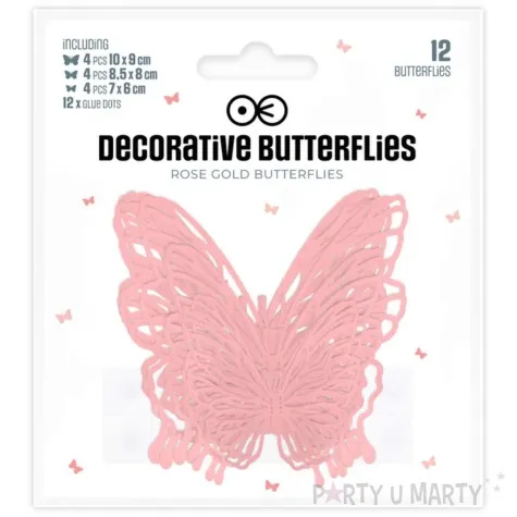 dekoracja na sciane motylki 3d azurowe rozowe zloto partypal 12 szt