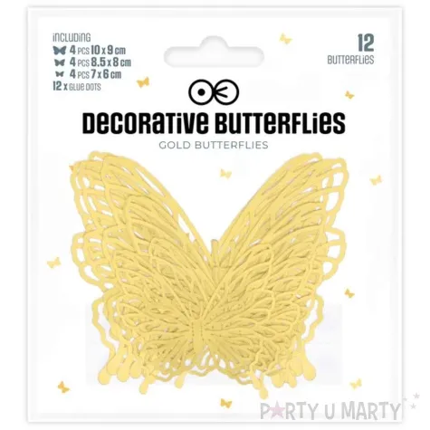 dekoracja na sciane motylki 3d azurowe zloty partypal 12 szt