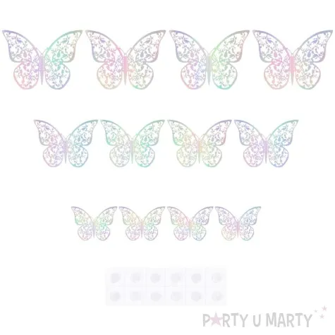 dekoracja na sciane motylki 3d koronkowe opalizujace partypal 12 szt