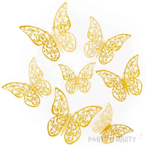 dekoracja na sciane motylki 3d koronkowe zloty partypal 12 szt