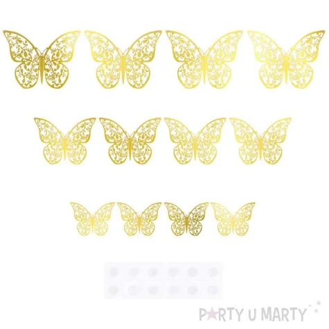 dekoracja na sciane motylki 3d koronkowe zloty partypal 12 szt