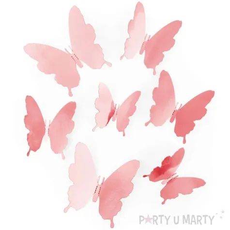 dekoracja na sciane motylki 3d rozowe zloto partypal 12 szt