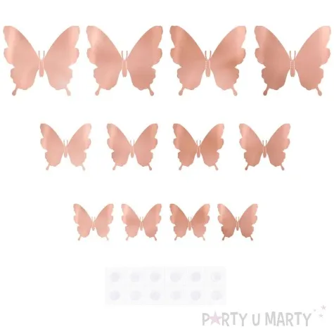 dekoracja na sciane motylki 3d rozowe zloto partypal 12 szt