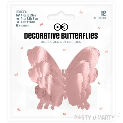 dekoracja na sciane motylki 3d rozowe zloto partypal 12 szt