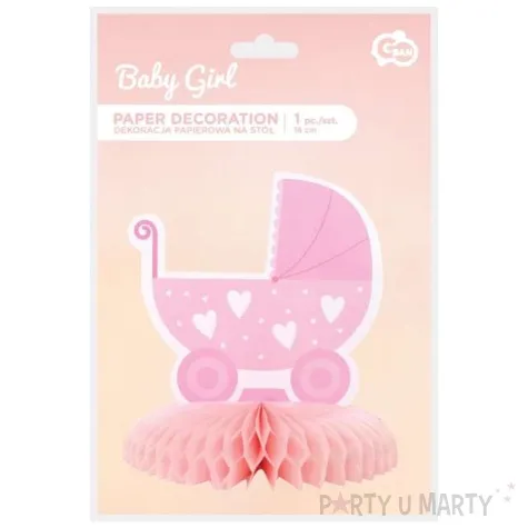 dekoracja na stol wozek na rozecie biale serca rozowy godan 16 cm