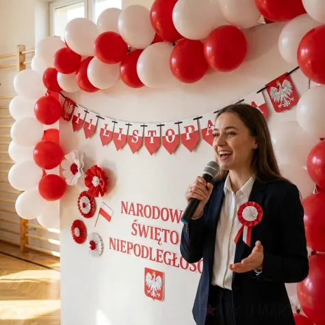 dekoracja na swieto niepodleglosci 11 listopada baner flagi polska z godlem bialo czerwony 2 3 m