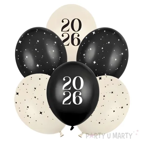 dekoracja na sylwestra balony lateksowe 2026 czarne kremowe nowy rok do girland 12 6 szt