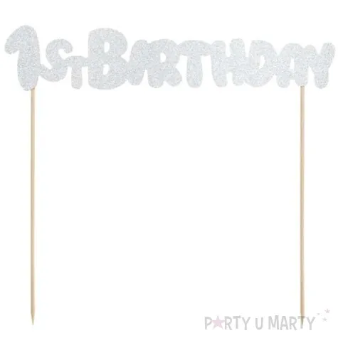 dekoracja na tort 1st birthday srebrny partydeco 19 5 cm