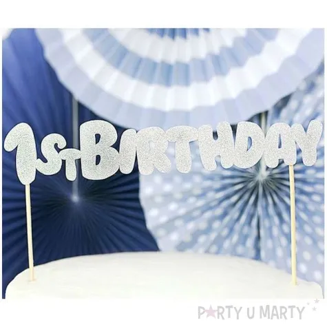 dekoracja na tort 1st birthday srebrny partydeco 19 5 cm