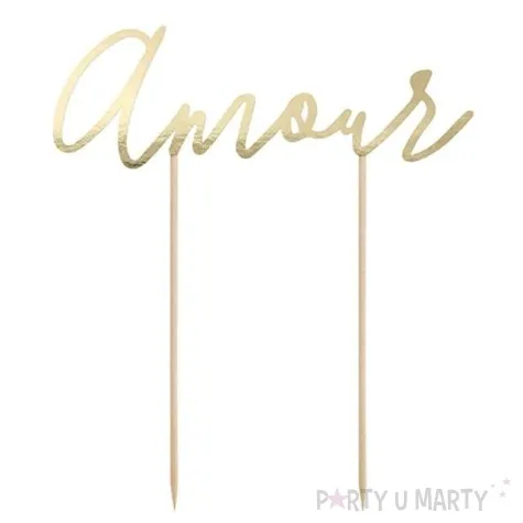 dekoracja na tort amour zlota partydeco 22 5 cm