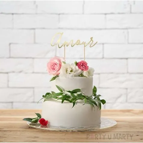 dekoracja na tort amour zlota partydeco 22 5 cm
