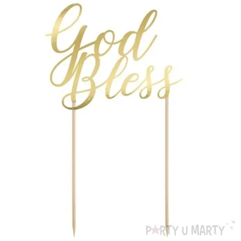 dekoracja na tort god bless zloty partydeco 27 5 cm