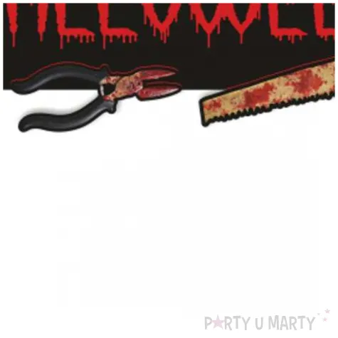 dekoracja na tort halloweenowy krwawe narzedzia topper z siekierami i krwia