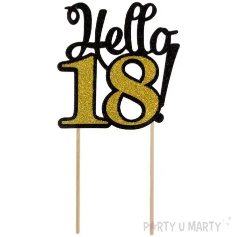 dekoracja na tort hello 18 czarno zlota 19 cm