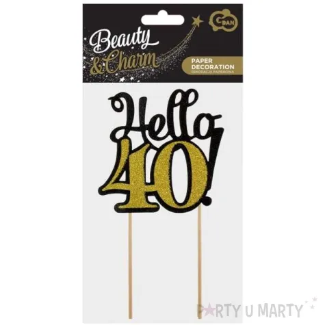 dekoracja na tort hello 40 czarno zlota 19 cm