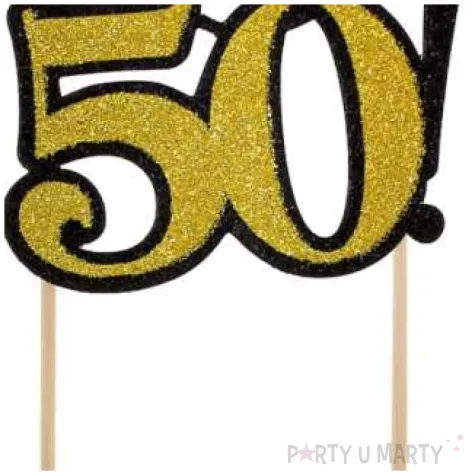 dekoracja na tort hello 50 czarno zlota 19 cm