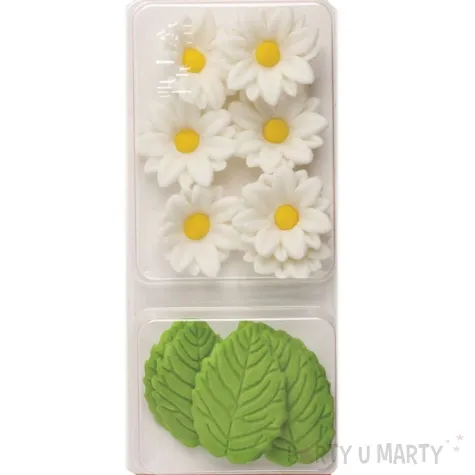 dekoracja na tort kwiaty i liscie jadalna dekora 12 szt