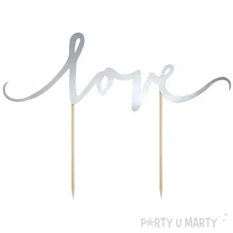 dekoracja na tort love srebrna partydeco 17 cm