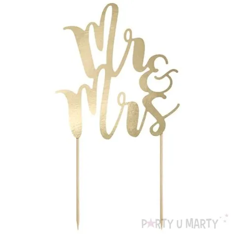 dekoracja na tort mr mrs zlota partydeco 25 5 cm