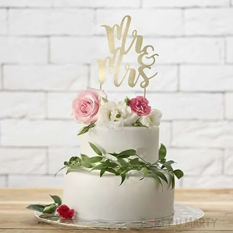 dekoracja na tort mr mrs zlota partydeco 25 5 cm