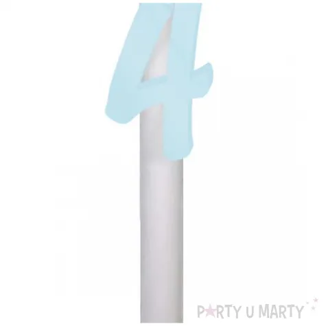 dekoracja na tort na 4 urodziny pastelowa fontanna tortowa raca cyfra 4 blekitna 18 cm
