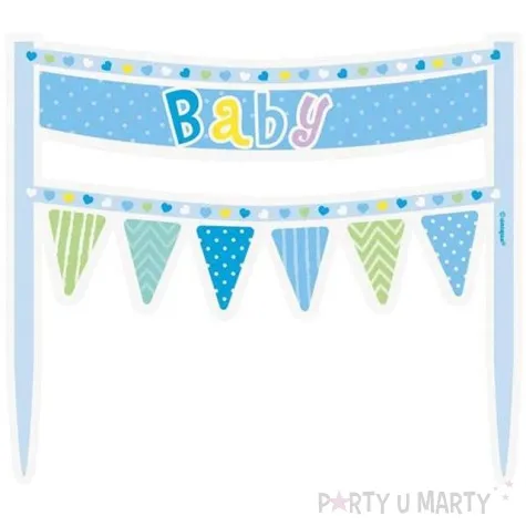 dekoracja na tort papierowa blue baby boy unique niebieska 20 cm