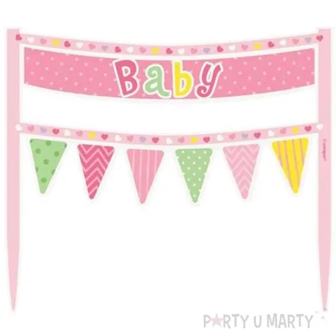 dekoracja na tort papierowa pink baby girl unique rozowa 17 cm