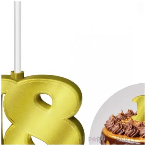 dekoracja na tort swiecznik liczba 18 biala swieczka zloty