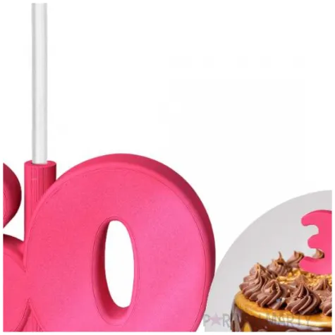 dekoracja na tort swiecznik liczba 30 biala swieczka rozowy