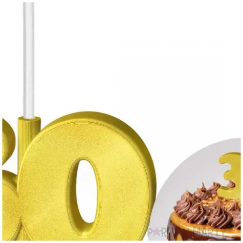 dekoracja na tort swiecznik liczba 30 biala swieczka zloty