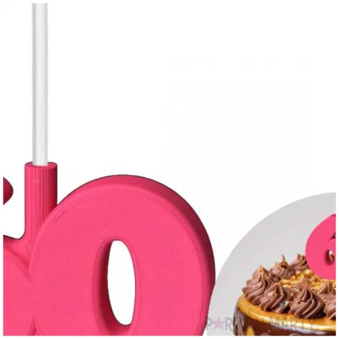 dekoracja na tort swiecznik liczba 60 biala swieczka rozowy