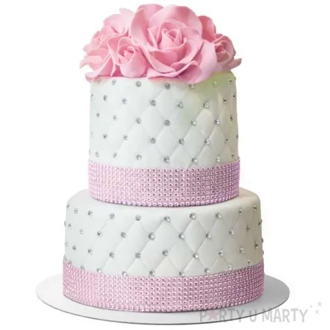 dekoracja na tort tasma z cyrkoniami srebrna dekora 1m