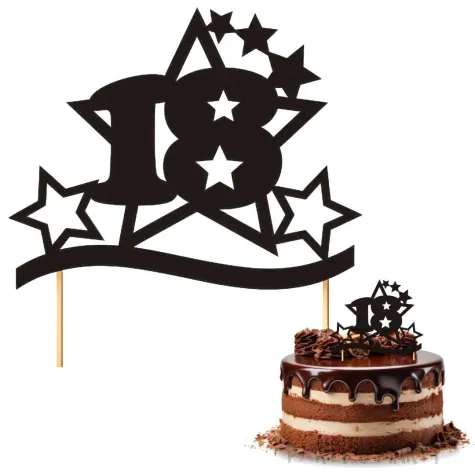 dekoracja na tort topper 18 urodziny stars czarny 17 cm