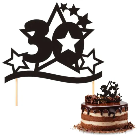 dekoracja na tort topper 30 urodziny stars czarny 17 cm