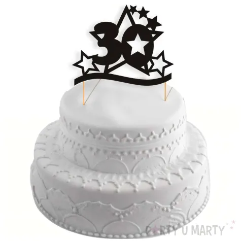 dekoracja na tort topper 30 urodziny stars czarny 17 cm