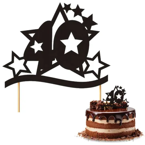 dekoracja na tort topper 40 urodziny stars czarny 17 cm