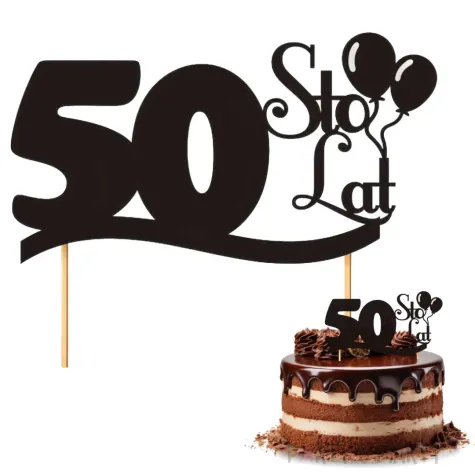dekoracja na tort topper 50 urodziny czarny 17 cm