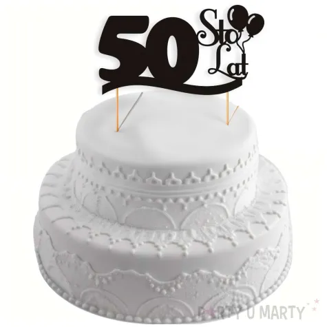 dekoracja na tort topper 50 urodziny czarny 17 cm