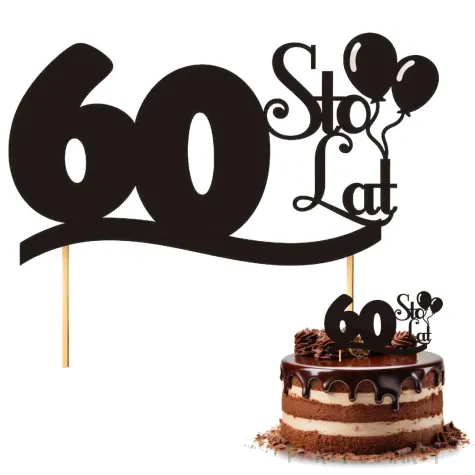 dekoracja na tort topper 60 urodziny czarny 17 cm
