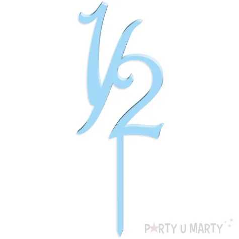 dekoracja na tort topper akrylowy 1 2 pol roczku lux niebieski 19x7 cm