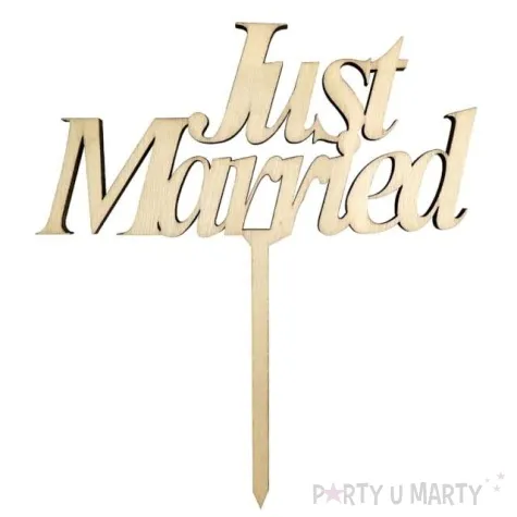 dekoracja na tort topper just married drewniany godan 13 cm