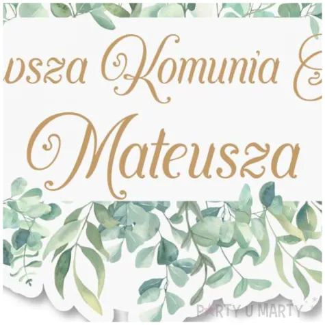 dekoracja na tort topper komunia swieta eukaliptus personalizowany imie