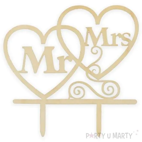 dekoracja na tort topper mr mrs drewno godan