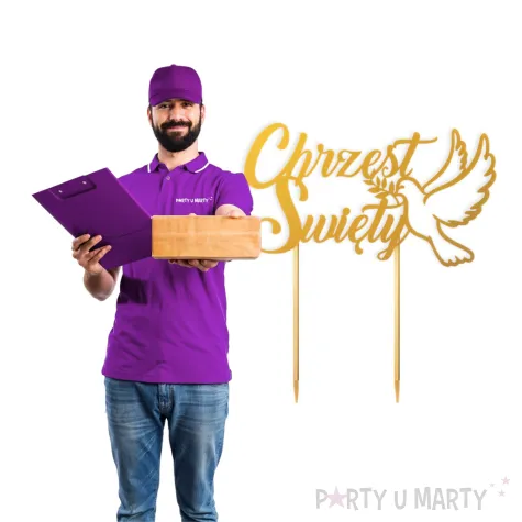 dekoracja na tort topper papierowy chrzest swiety golebica zloty 14 5 x 16 cm
