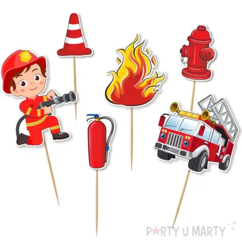 dekoracja na tort topper papierowy strazak tomek 6 szt