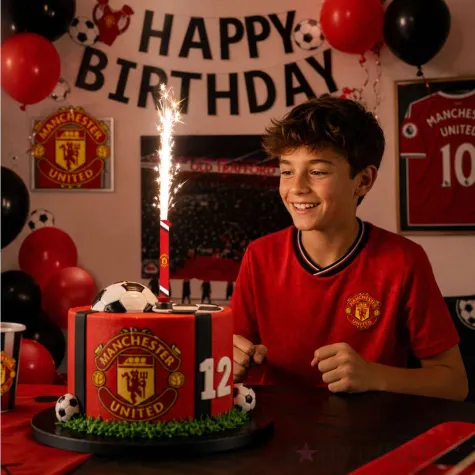 dekoracja na tort urodziny kibica fan manchester united fontanna raca tortowa pilka nozna 18cm