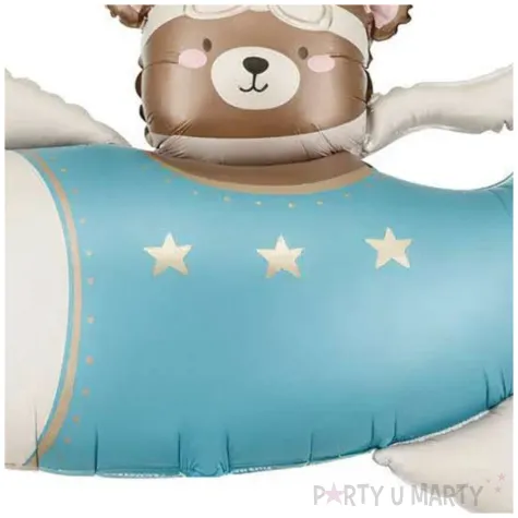 dekoracja na urodziny baby shower chlopca balon foliowy mis w samolocie niebieski