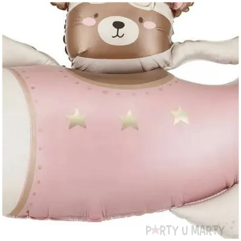 dekoracja na urodziny baby shower dziewczynki balon foliowy mis w samolocie rozowy jasny 44